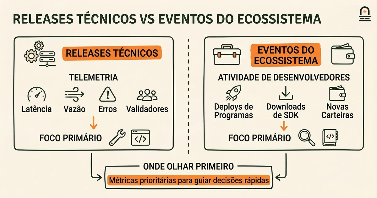 Releases Técnicos vs Eventos do Ecossistema